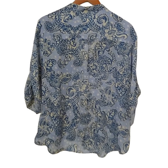 Larsen Gray XL All Over Floral Blue Creme Tunic Top Plus - Picture 6 of 6